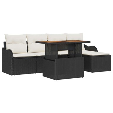 Set od 6 komada vrtnih sofa s jastučićima, poliratan akacija, crni