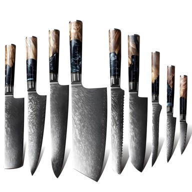Set damaščanskih kuhinjskih noževa JA-13841, 9 kom, smeđi