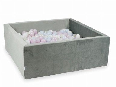 MIMII Jama za suhe kuglice 600 dijelova 110 x 110 x 40, baršunasto siva, svijetlo ružičasti biser, svijetlo plavi biser, opalescentna, bijela