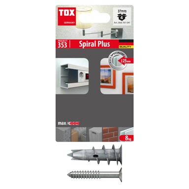 TOX Metalna tipla SPIRAL PLUS + VIJAK (4/1) SPIRALNA s vijkom za gipsane ploče