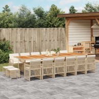 17-dijelni vrtni blagovaonski set od poli-ratana s jastucima, boja drva, bež i krem