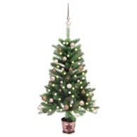 Božićno drvce umjetno, osvijetljeno s kuglicama, 90 cm, zeleno, rose gold kuglice