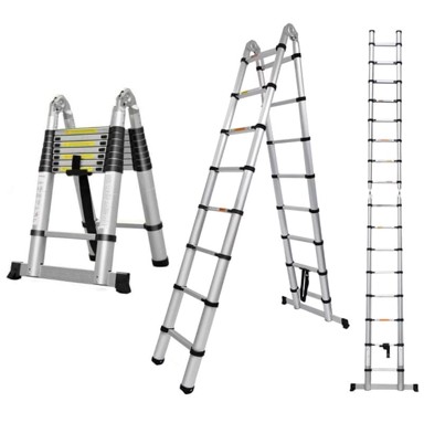 MXM Teleskopske dvoručne ljestve 2u1 sa zglobom, aluminijske, 5 m