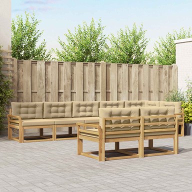 Set vanjskih sofa s jastukom, 6 kom, poliester, bijelo-bež