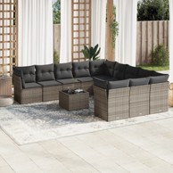 12-dijelni set vrtnih sofa od poliratana s jastucima sivi