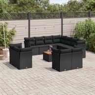 12-dijelni Set vrtnih sofa, od poliratana s jastucima, crni