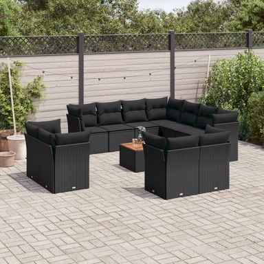 12-dijelni Set vrtnih sofa, od poliratana s jastucima, crni