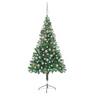 Božićno drvce umjetno, osvijetljeno s kuglicama, 150 cm, 380 grana, zeleno, rose gold kuglice