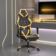 Masažna gaming stolica s osloncem crno-zlatna od umjetne kože