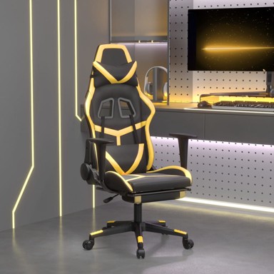 Masažna gaming stolica s osloncem crno-zlatna od umjetne kože