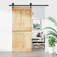 Klizna vrata 90 x 210 cm čvrsta borovina, prirodna i crna