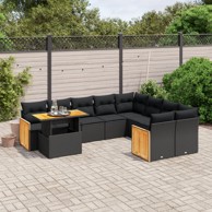 10-dijelni set vrtnih sofa s jastucima crni od poliratana