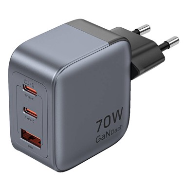 VENTION GaN punjač USB-C + USB-C + USB-A 70W, sivi