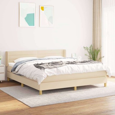 Krevet s oprugama i madracem, krem, 180x200 cm, vodoravne pruge