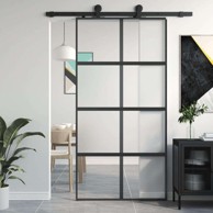 Klizna vrata crna, kaljeno staklo i aluminij, 102,5 × 205 cm, napola matirano