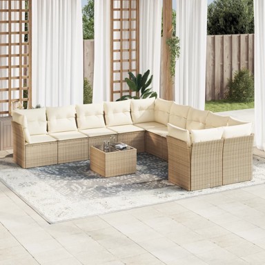 Set vrtnih sofa, 10-dijelni, od poliratana s jastucima, crni