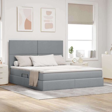 Krevet s prostorom za pohranu 160x200 cm, lažna koža, svijetlo sivi