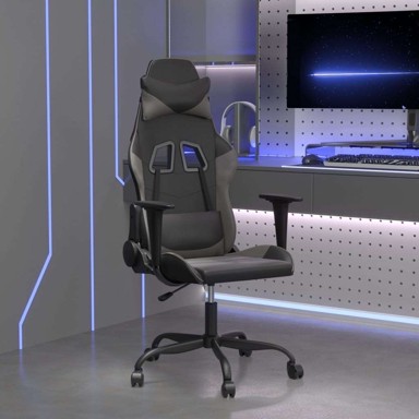 Gaming stolica, crno-siva, umjetna koža, bez naslona za noge