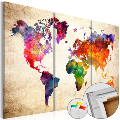 Slika na plutenoj podlozi Corkboard Map in Watercolor 60x40