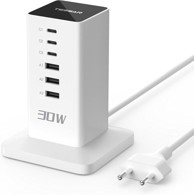 TESSAN Stolna stanica za punjenje CS04-EU-WH, snaga 30 W, 3× USB-C, 3× USB-A