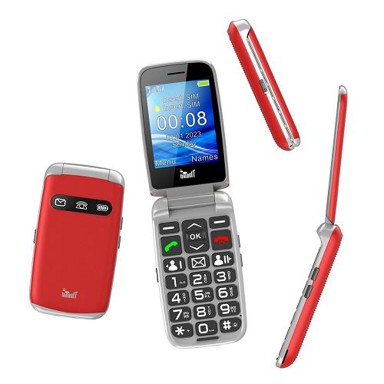 MEANIT Klasični mobitel Senior Flip Max, crveni