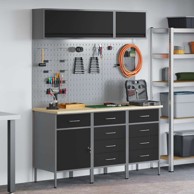 Set radnih ormarića s ladicama i pohranom (set 8 kom), 150 x 55 x 200 cm, crna