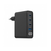GEMBIRD Brzi USB GaN punjač GEM-TA-UC-PDQC100LCD, snaga 100 W, 4 priključka, LCD zaslon, crna