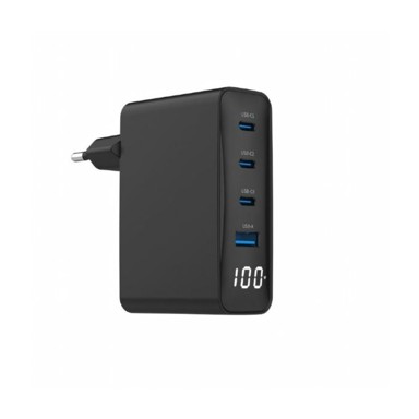 GEMBIRD Brzi USB GaN punjač GEM-TA-UC-PDQC100LCD, snaga 100 W, 4 priključka, LCD zaslon, crna