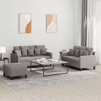3-dijelni set sofa s jastucima i tabureom tkanine, sivo-smeđa