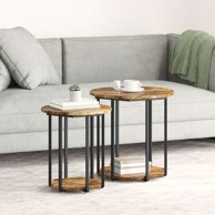 Stolić za kavu, set od 2 komada, dimljeni hrast, drvo i metal