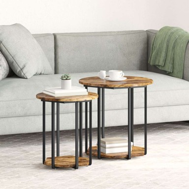 Stolić za kavu, set od 2 komada, dimljeni hrast, drvo i metal