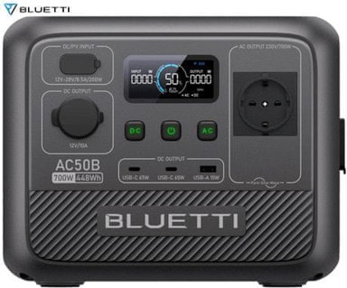 BLUETTI Prijenosna stanica za punjenje AC50B 700 W, baterija 448 Wh, AI BMS sustav, crna