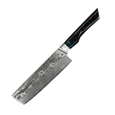 Damaskovski kuhinjski nož Yo-37403 Nakiri Kp37403, crveni i plavi