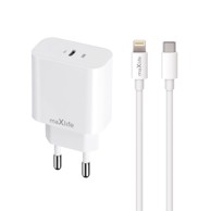 MAXLIFE Mrežni punjač MXT-06-20C, USB-C PD/QC, 20 W, USB-C na Lightning kabel, bijeli