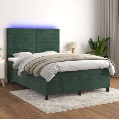 Box Spring krevet s madracem, tamnozeleni, 140x190 cm, baršun, vodoravne pruge