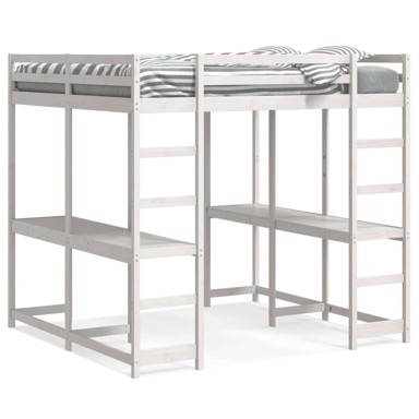 Krevet na kat sa stolom i ljestvama, bijeli, 160x200 cm, borovina