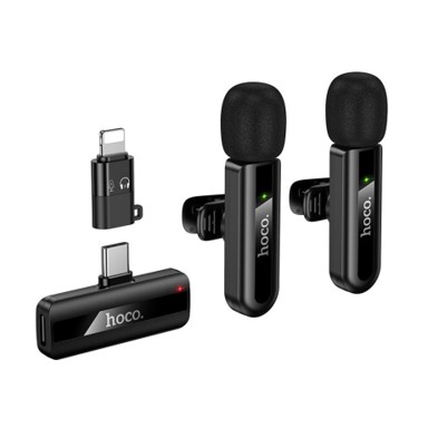HOCO Bežični mikrofon L20A, Lightning / USB-C, crni