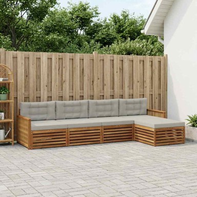 Set vanjskih sofa, 5-dijelni, s jastucima, prirodni i svjetlosivi