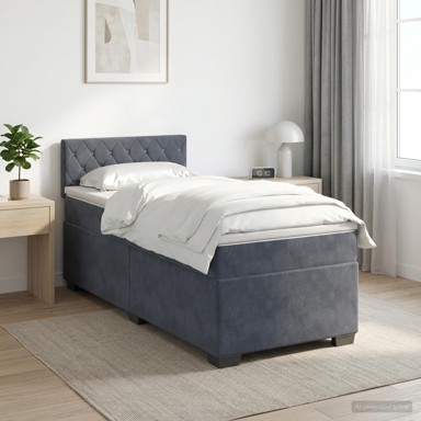 Boxspring krevet s madracem 90 x 190 cm od baršuna, tamnosivi