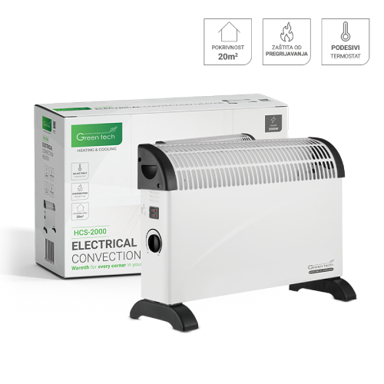 GREEN TECH Konvektorska grijalica 2000 W HCS-2000, bijelo-crna