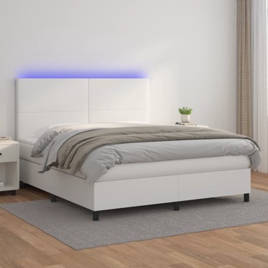 Krevet box spring s madracem LED bijeli 180x200 cm umjetna koža