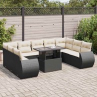 10-dijelni set vrtnih sofa s jastucima crni od poliratana