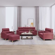 4-dijelni set sofa s jastucima crvena boja vina od tkanine, boja crnog vina