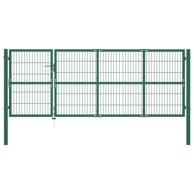 Vrtna vrata za ogradu sa stupovima 350 x 120 cm čelična zelena