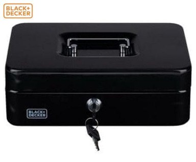 BLACK+DECKER Blagajna za novac s bravom, 5 pretinaca, 2 ključa, čelična, 25 × 18,5 × 9 cm, crna