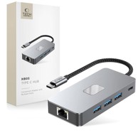 TECH-PROTECT HUB adapter HB05 USB-C – 3× USB / HDMI 4K / SD / TF / USB-C 100W / RJ45, sivi