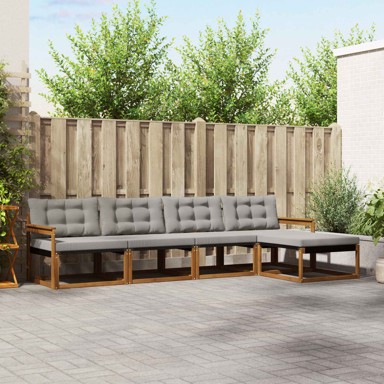 Set vanjskih sofa, 5 kom, s jastucima, prirodna i svijetlo siva