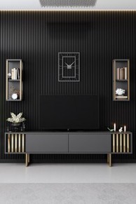 Komoda za TV, Gold Line - Anthracite, crn