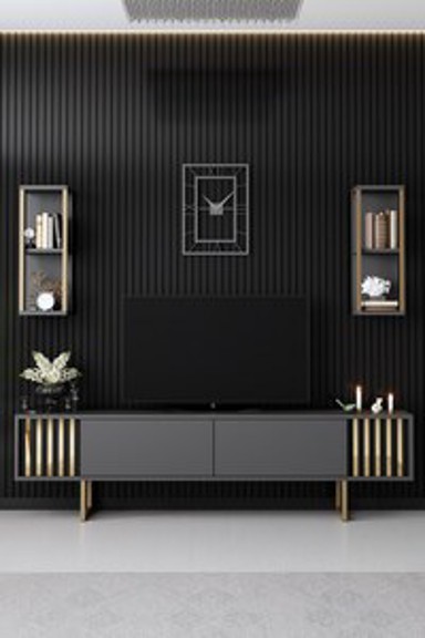 Komoda za TV, Gold Line - Anthracite, crn