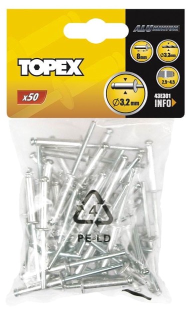 TOPEX Zakovica T 43E301, aluminijska, 3,2 x 8 mm, 50 kom